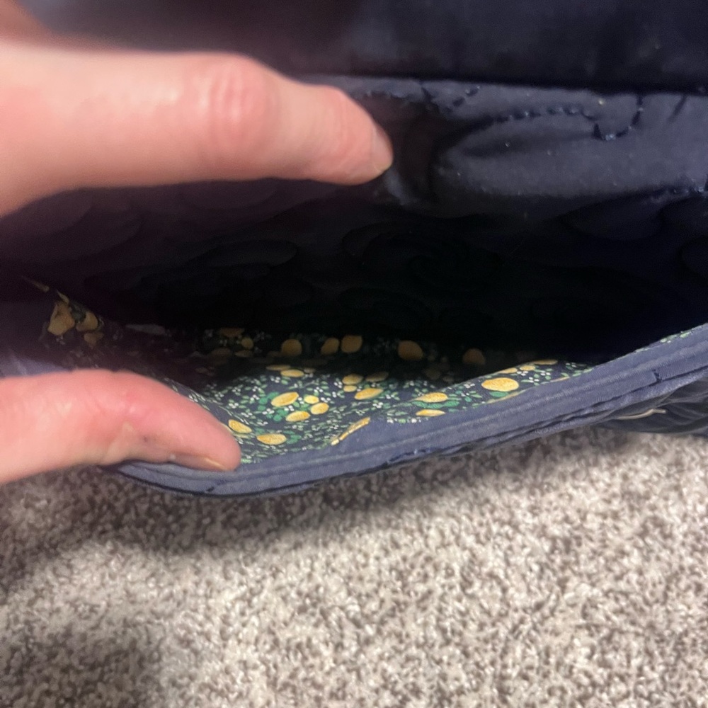 Vera Bradley Navy Blue Quilted Shoulder Bag Purse Floral Stitch - Picture 5 of 13